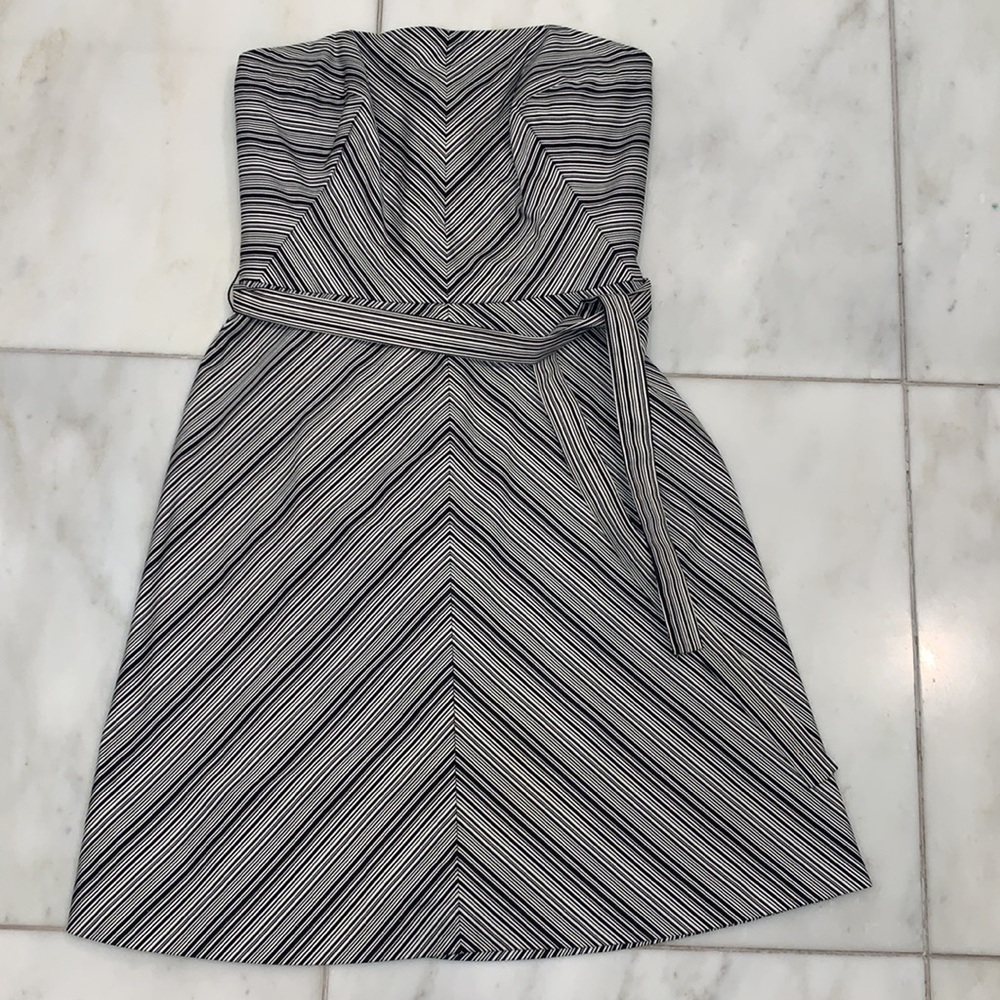 White House Black market strapless mini dress black and white striped